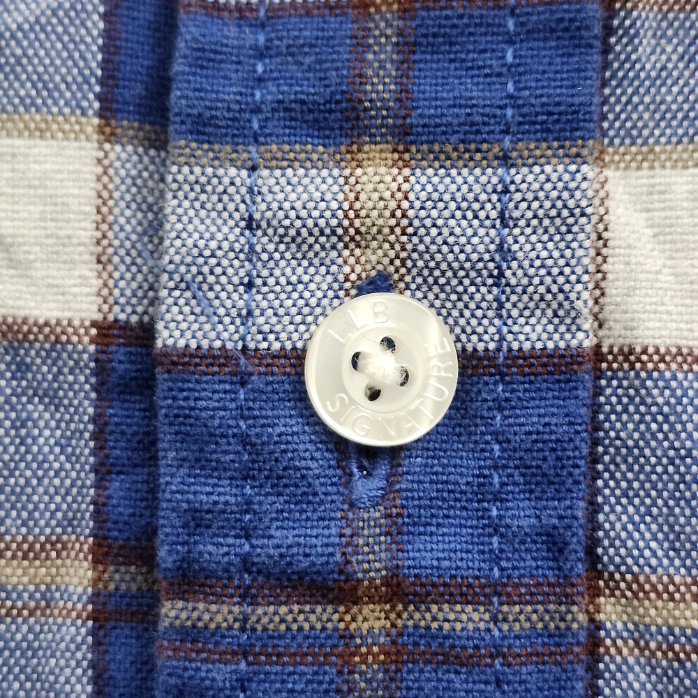 L.L. BEAN Signature Slim‎ Fit Oxford Shirt Untucked Fit Blue White Plaid Medium - Picture 6 of 11